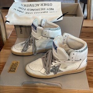 Golden Goose White and Silver High-Top Sneakers